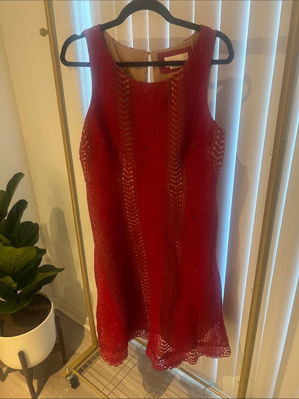 Anthropologie Red Sleeveless Lace Dress